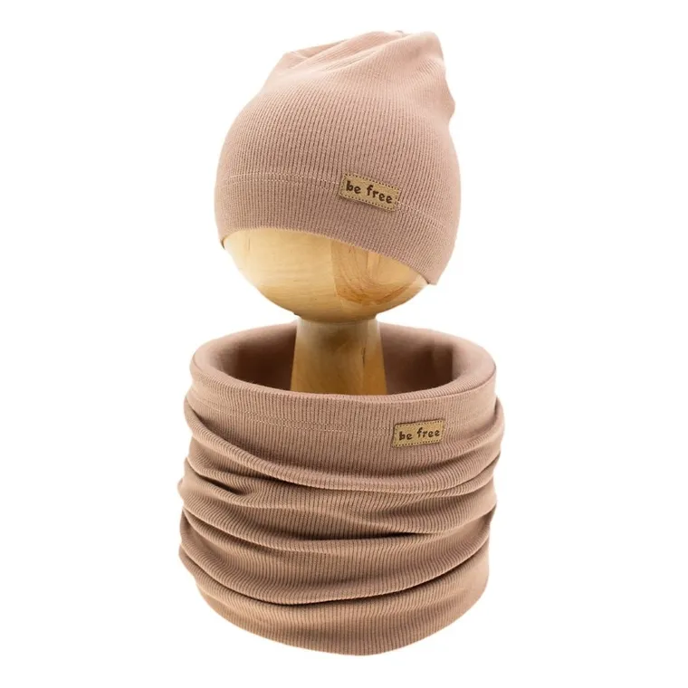 Komplet dziecięcy, Czapka, Komin, jasnobrązowy, Nicol