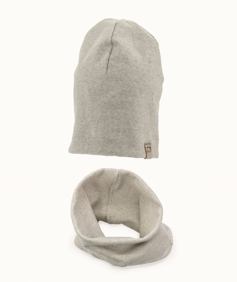 Komplet dziecięcy, Czapka, Komin, prążkowany, beżowy, Iltom
