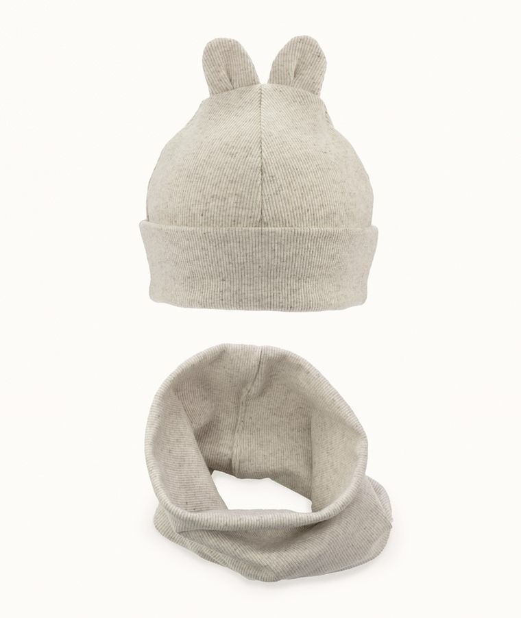 Komplet dziecięcy, Czapka, Komin, prążkowany, beżowy, Iltom