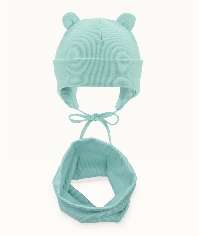 Komplet dziecięcy, Czapka, Komin, prążkowany, niebieski, Iltom