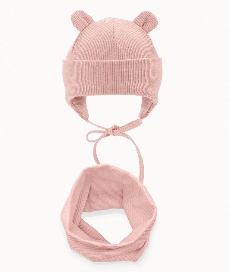 Komplet dziecięcy, Czapka, Komin, prążkowany, różowy, Iltom