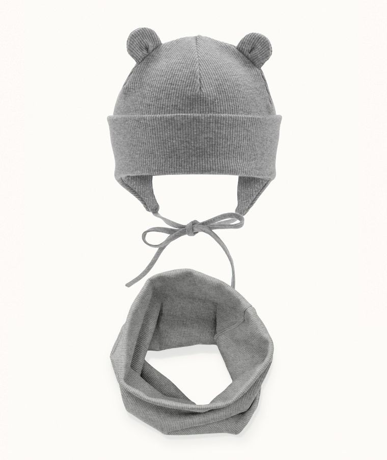 Komplet dziecięcy, Czapka, Komin, prążkowany, szary, Iltom