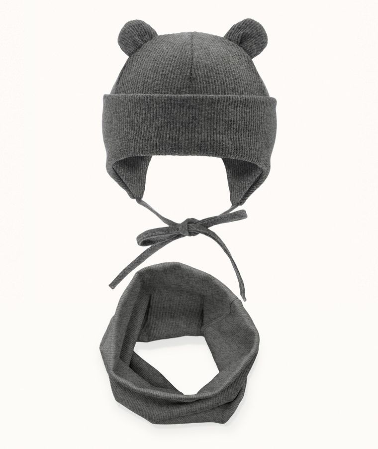 Komplet dziecięcy, Czapka, Komin, prążkowany, szary, Iltom