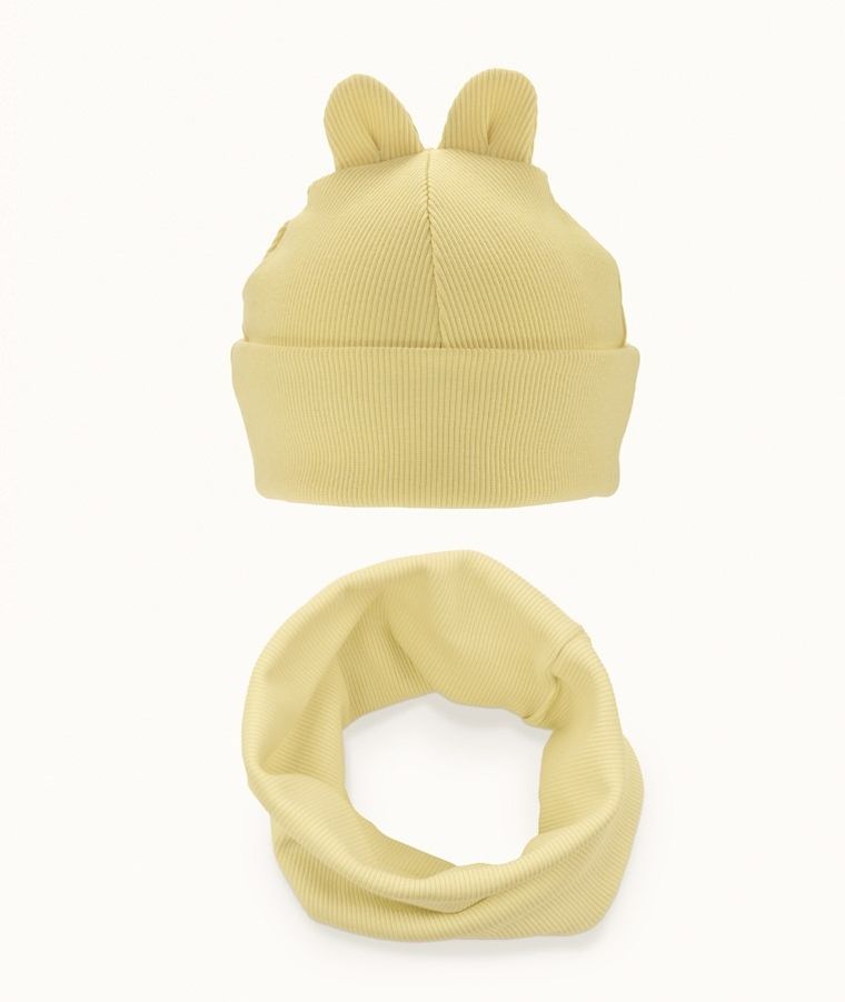 Komplet dziecięcy, Czapka, Komin, prążkowany, żółty, Iltom