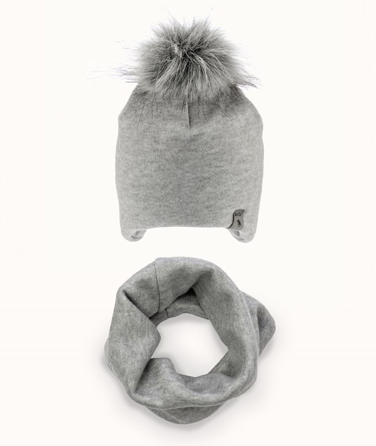 Komplet dziecięcy, Czapka, Komin, szary, Iltom