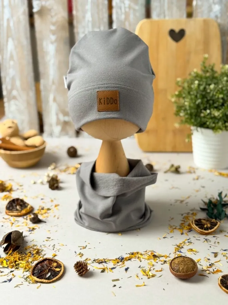 Komplet dziecięcy, Czapka, Komin, szary, Iltom