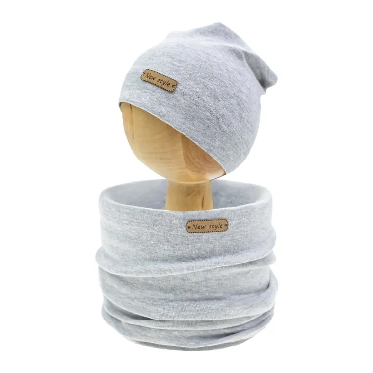 Komplet dziecięcy, Czapka, Komin, szary melanż, Nicol