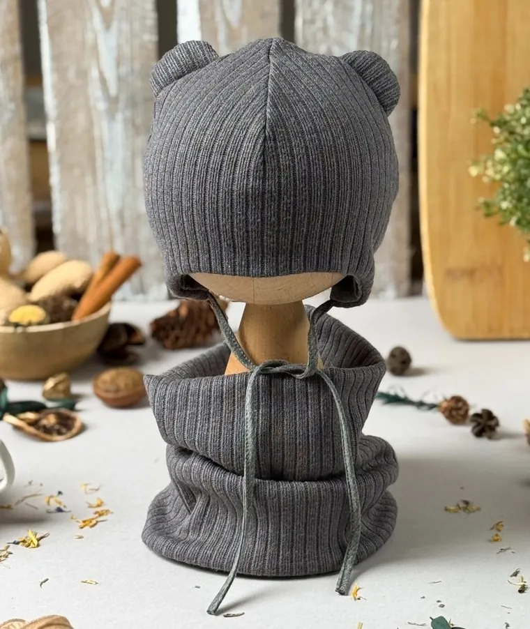 Komplet dziecięcy, sweterkowy, Czapka, Komin, grafitowy, Iltom