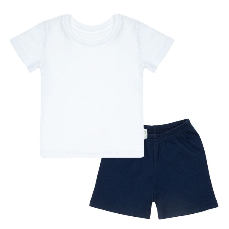 Komplet dziecięcy, T-shirt, Szorty, biało-granatowy, Nicol