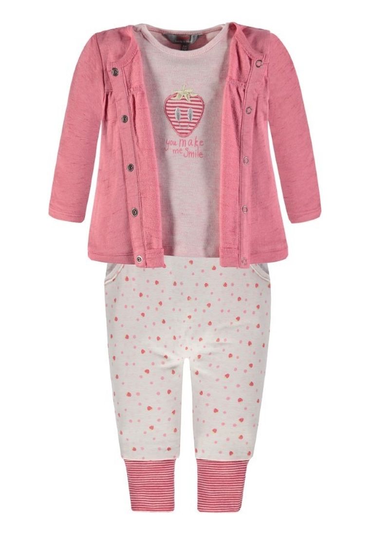 Komplet dziewczęcy, Bluza rozpinana, Bluzka z długim rękawem, Spodnie dresowe, różowy, Kanz