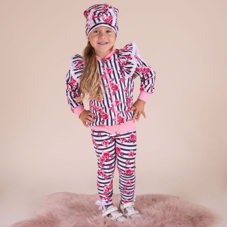 Komplet dziewczęcy, Bluza rozpinana, Legginsy, Czapka, mix, Nicol