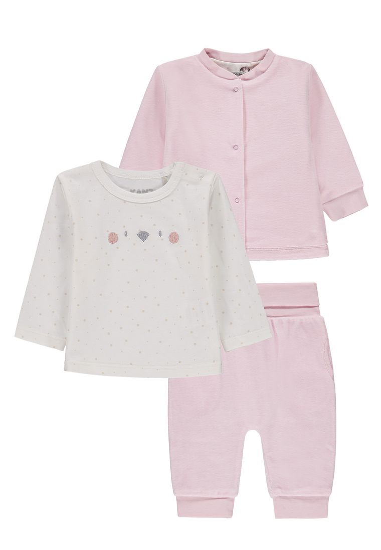Komplet dziewczęcy, Bluza, Spodnie dresowe, Bluzka z długim rękawem, biało-różowy, Kanz