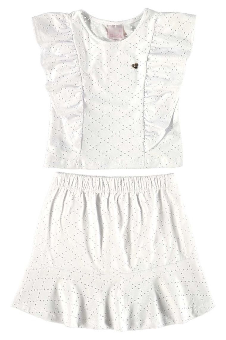 Komplet dziewczęcy, Bluzka bez rękawów, Szorty, biały, Quimby