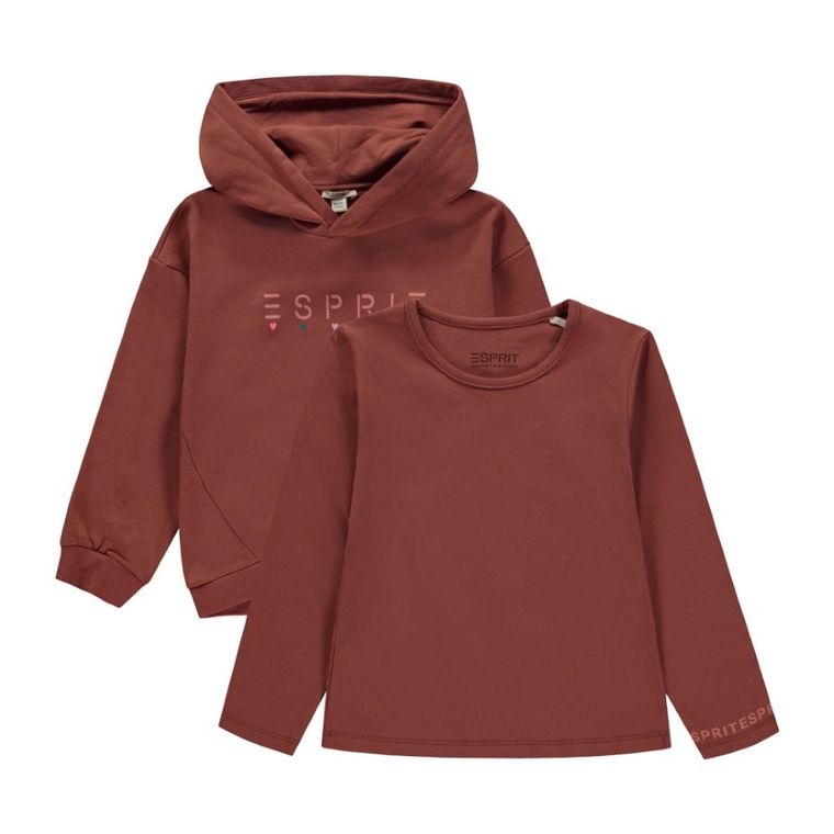 Komplet dziewczęcy, Bluzka z długim rękawem, Bluza z kapturem, brązowy, Eprit