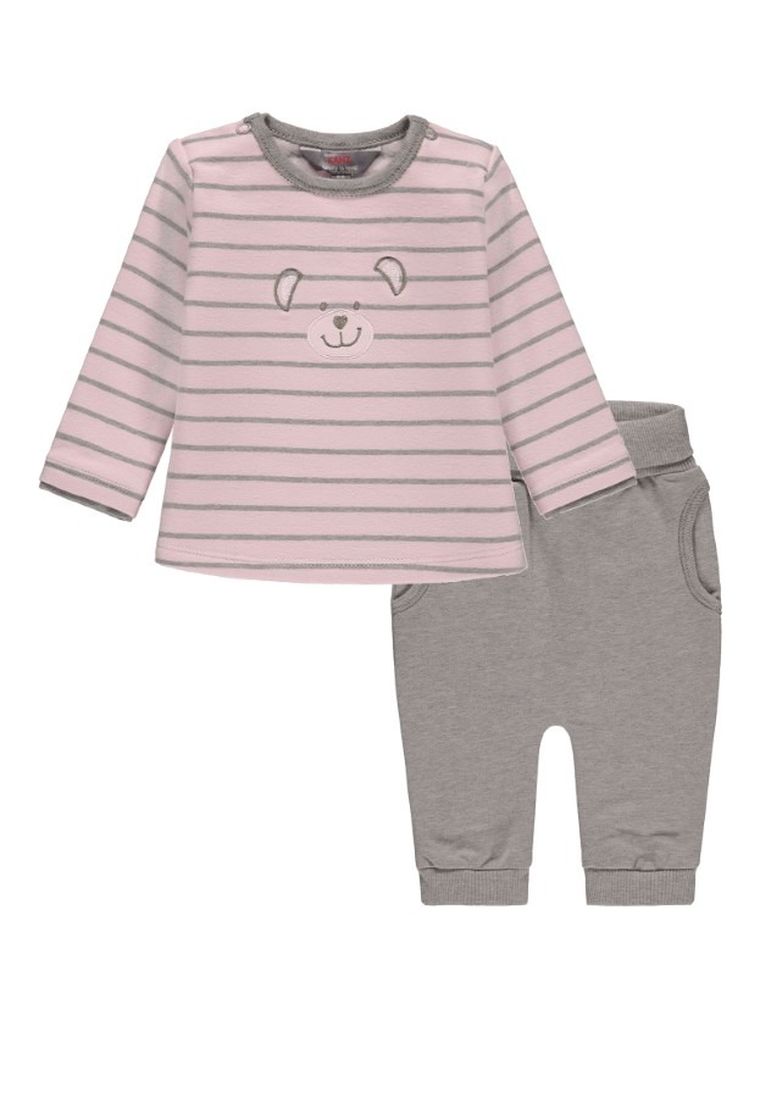 Komplet dziewczęcy, Bluzka z długim rękawem, Spodnie dresowe, różowo-szary, Kanz