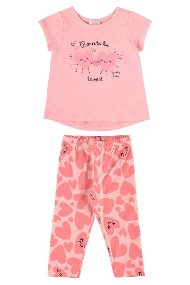 Komplet dziewczęcy, Bluzka z krótkim rękawem, Legginsy, różowy, Quimby