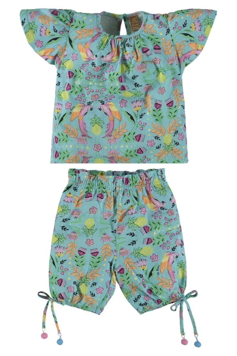 Komplet dziewczęcy, Bluzka z krótkim rękawem, Szorty, zielony, Up Baby