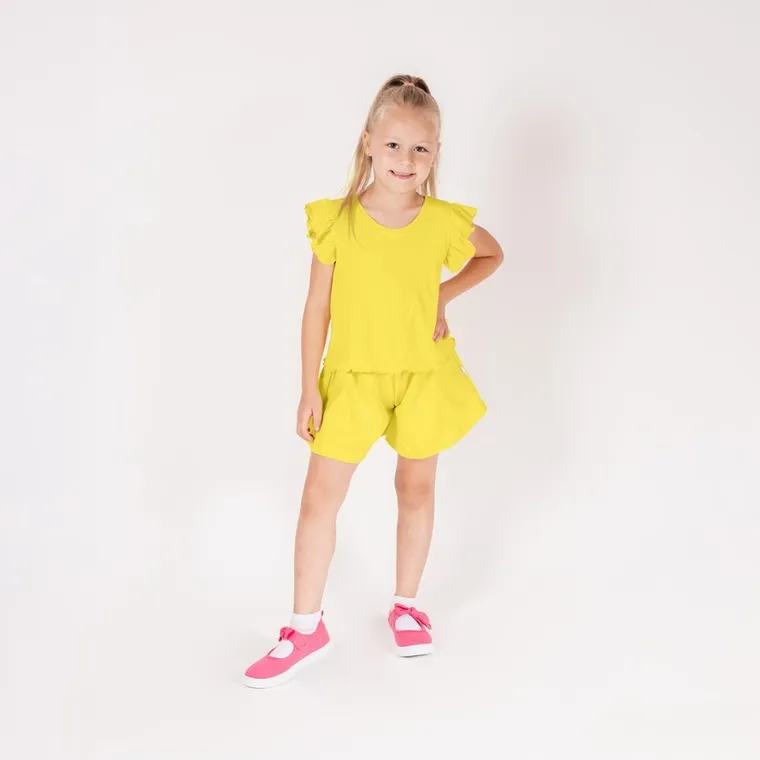 Komplet dziewczęcy, Bluzka z krótkim rękawem, Szorty, żółty, Nicol