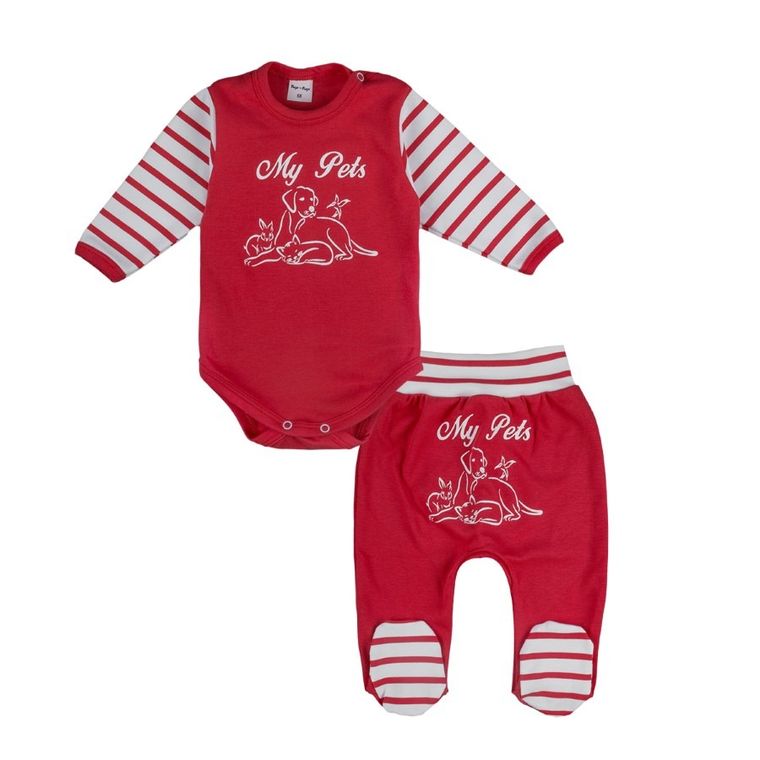 Komplet dziewczęcy, Body z długim rękawem, Półśpiochy, czerwony, Tup Tup