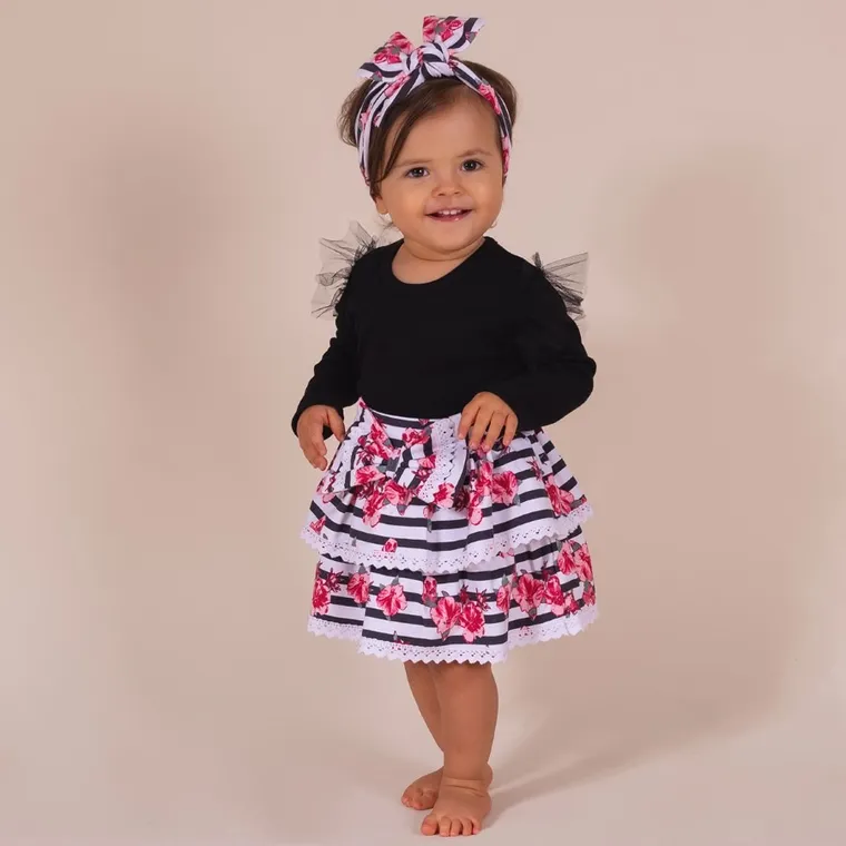 Komplet dziewczęcy, Body z długim rękawem, Spódnica, Opaska, mix, Nicol