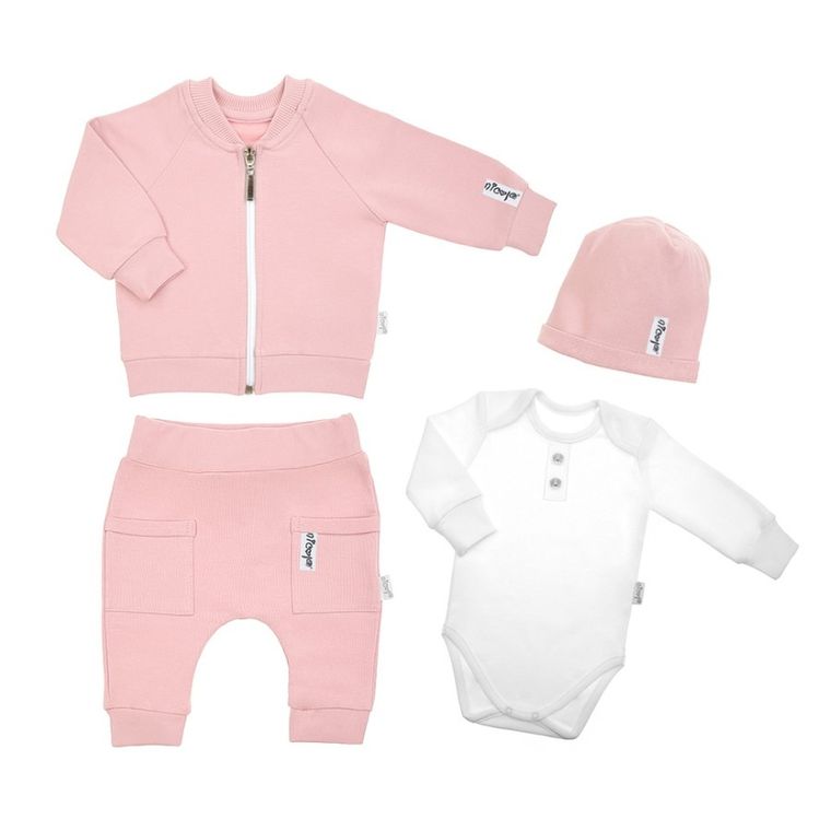 Komplet dziewczęcy, Body z długim rękawem, Spodnie dresowe, Bluza, rozpinana, Czapka, mix, Nicol