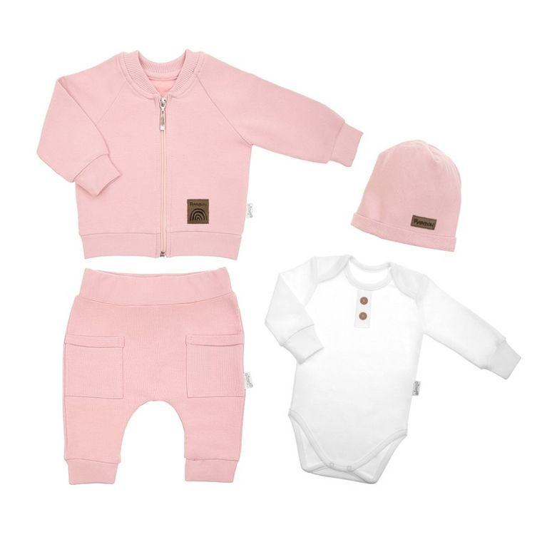 Komplet dziewczęcy, Body z długim rękawem, Spodnie dresowe, Bluza, rozpinana, Czapka, mix, Nicol