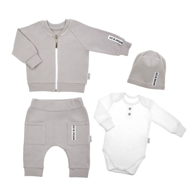 Komplet dziewczęcy, Body z długim rękawem, Spodnie dresowe, Bluza, rozpinana, Czapka, mix, Nicol