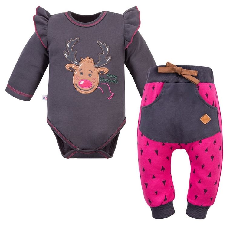 Komplet dziewczęcy, Body z długim rekawem, Spodnie dresowe, różowy, Eevi