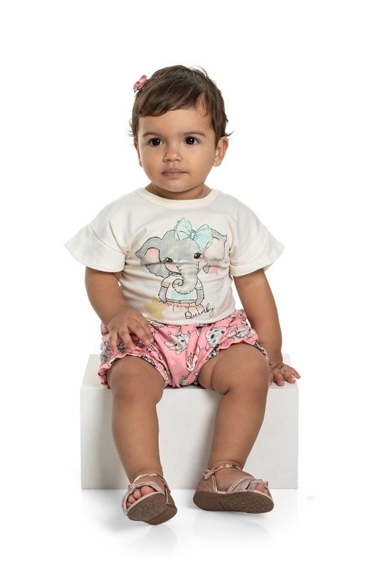 Komplet dziewczęcy, Body z krótkim rękawem, Szorty, biało-różowy, Quimby