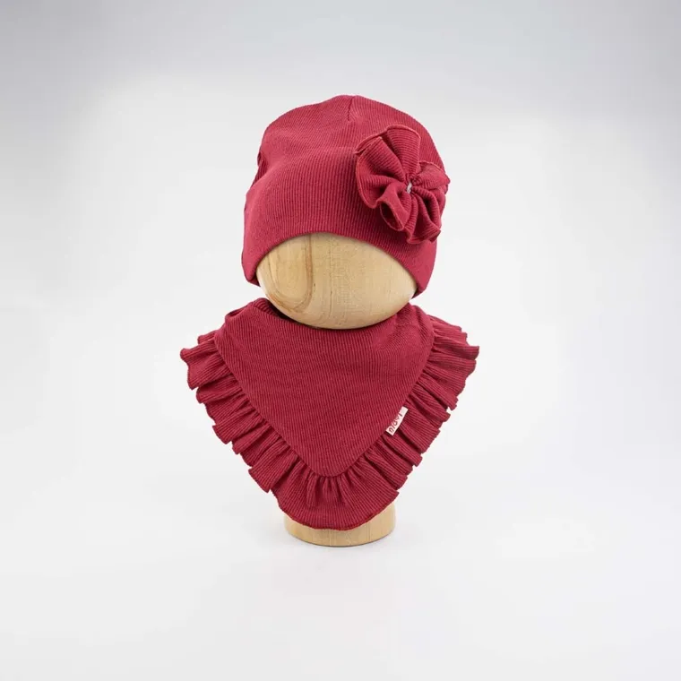 Komplet dziewczęcy, Czapka, Apaszka, bordowy, Nicol