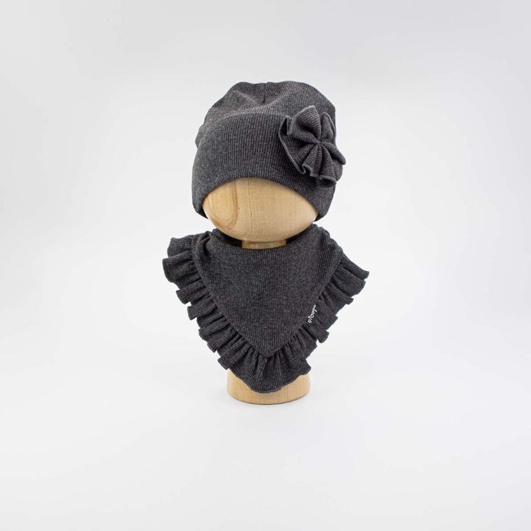 Komplet dziewczęcy, Czapka, Apaszka, grafitowy, Nicol