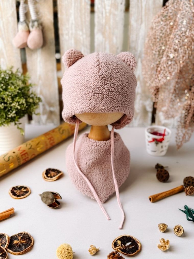 Komplet dziewczęcy, Czapka, Chustka, różowy, Iltom