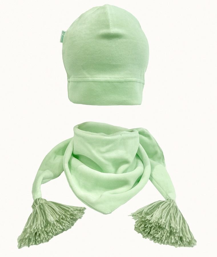 Komplet dziewczęcy, Czapka, Chustka, welurowy, zielony, Iltom