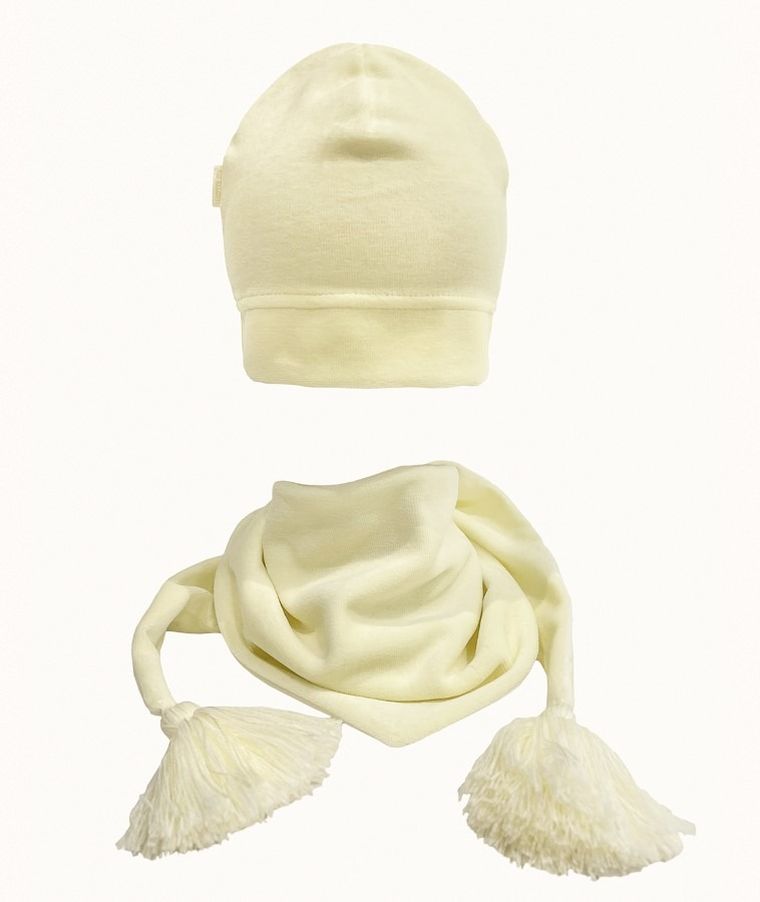 Komplet dziewczęcy, Czapka, Chustka, welurowy, żółty, Iltom