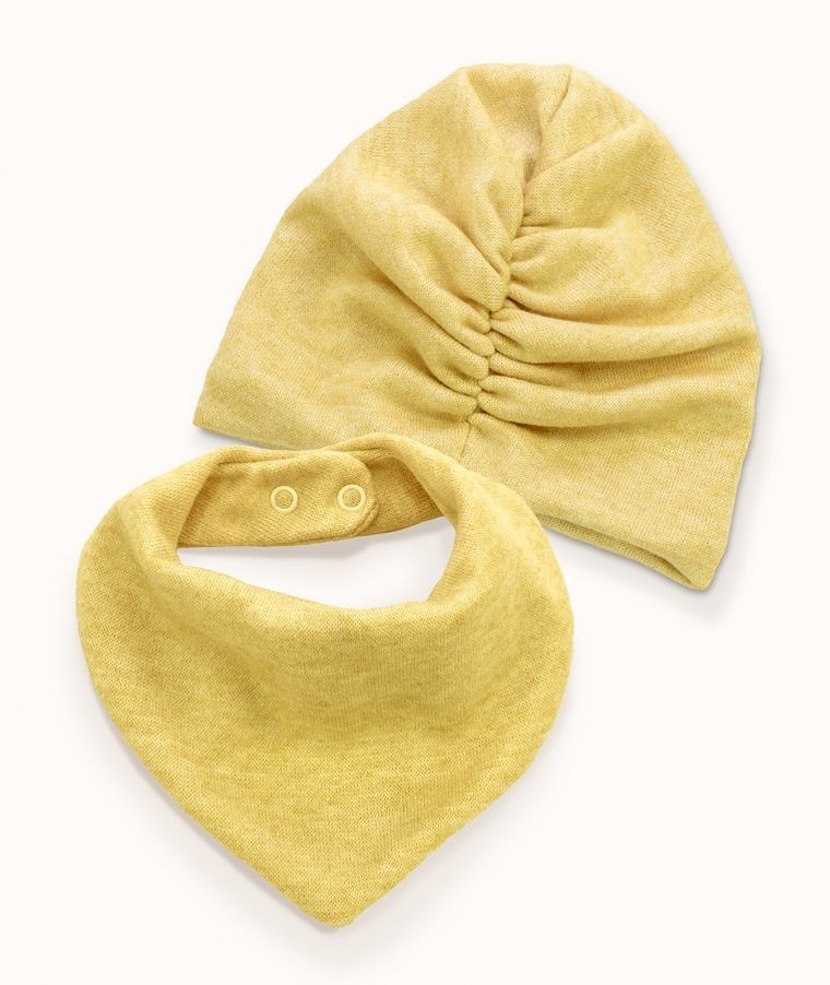 Komplet dziewczęcy, Czapka, Chustka, żółty, Iltom