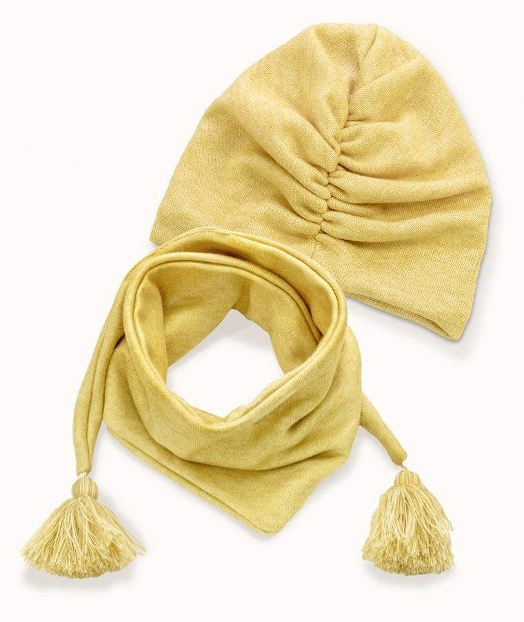 Komplet dziewczęcy, Czapka, Chustka, żółty, Iltom