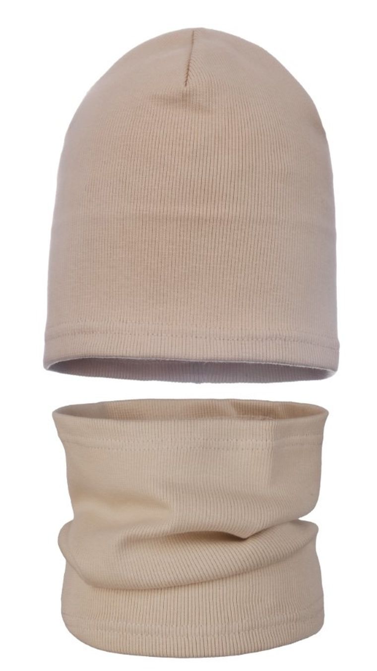 Komplet dziewczęcy, Czapka, Komin, beżowy, Ambra