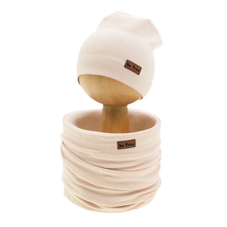 Komplet dziewczęcy, Czapka, Komin, beżowy, Nicol