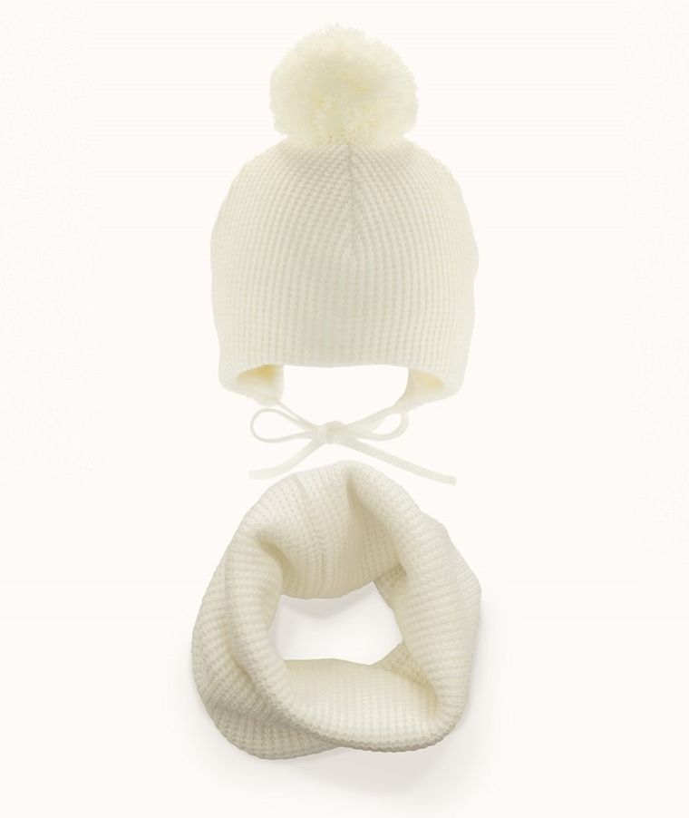 Komplet dziewczęcy, Czapka, Komin, ecru, Iltom