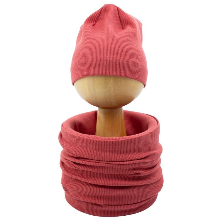 Komplet dziewczęcy, Czapka, Komin, koralowy, Nicol