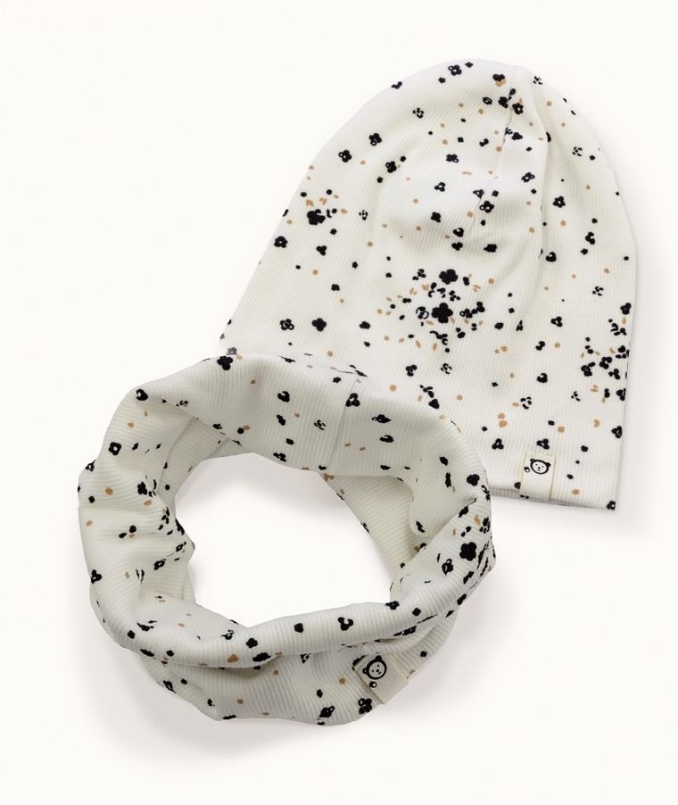 Komplet dziewczęcy, Czapka, Komin, prążkowany, ecru, Iltom