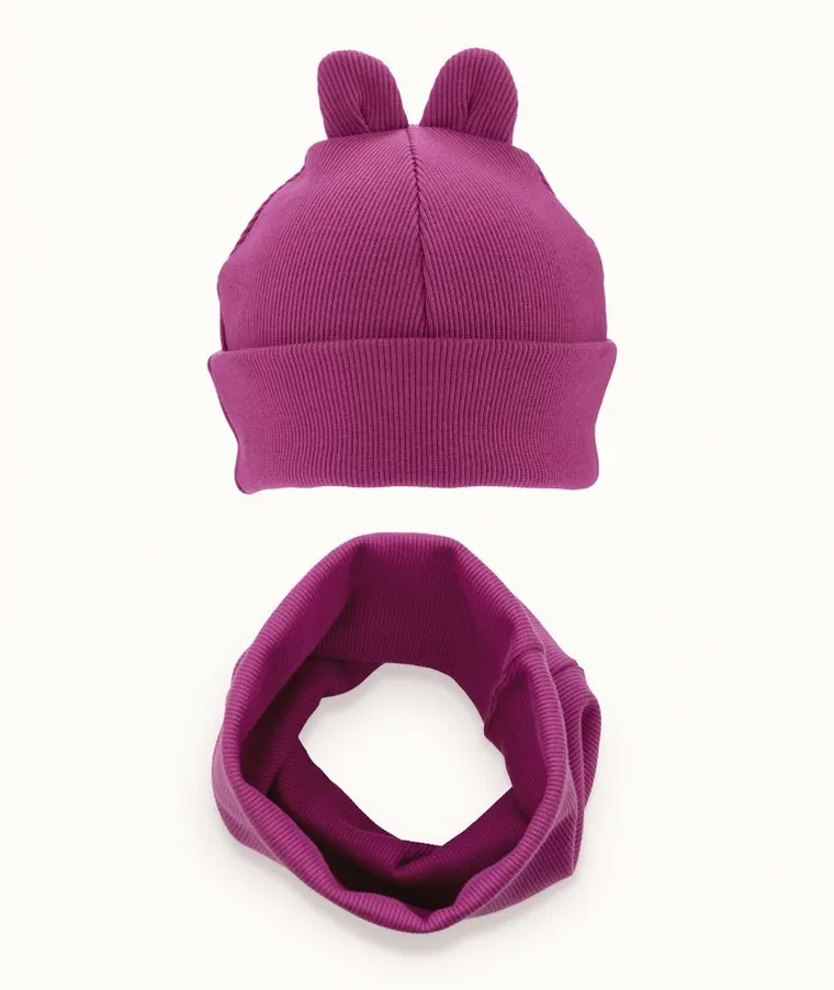 Komplet dziewczęcy, Czapka, Komin, prążkowany, różowy, Iltom