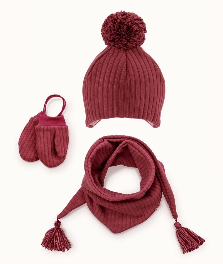 Komplet dziewczęcy, Czapka, Komin, Rękawiczki na sznurku, czerwony, Iltom
