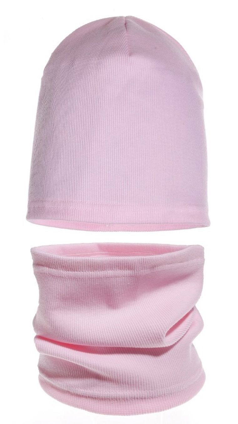 Komplet dziewczęcy, Czapka, Komin, różowy, Ambra