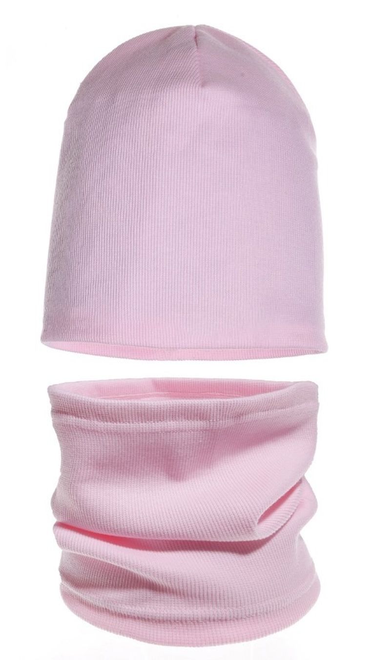 Komplet dziewczęcy, Czapka, Komin, różowy, Ambra