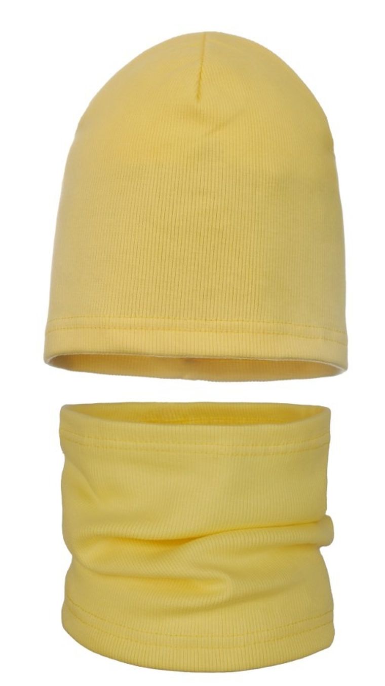 Komplet dziewczęcy, Czapka, Komin, żółty, Ambra