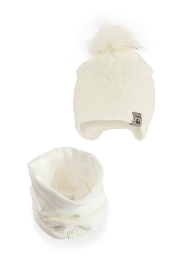 Komplet dziewczęcy, Czapka z pomponem, Komin, ecru, Iltom