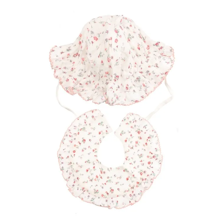 Komplet dziewczęcy, Kapelusz, Śliniak, biały, Ambra