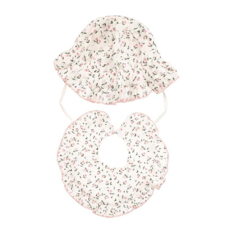 Komplet dziewczęcy, Kapelusz, Śliniak, biały, Ambra