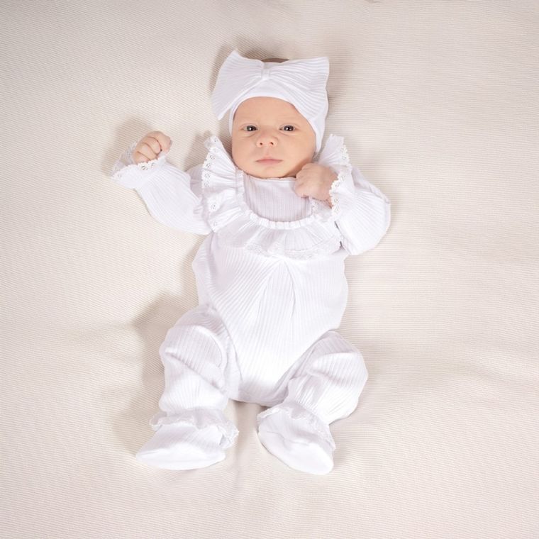 Komplet dziewczęcy, Pajac, Buciki niechodki, biały, Nicol